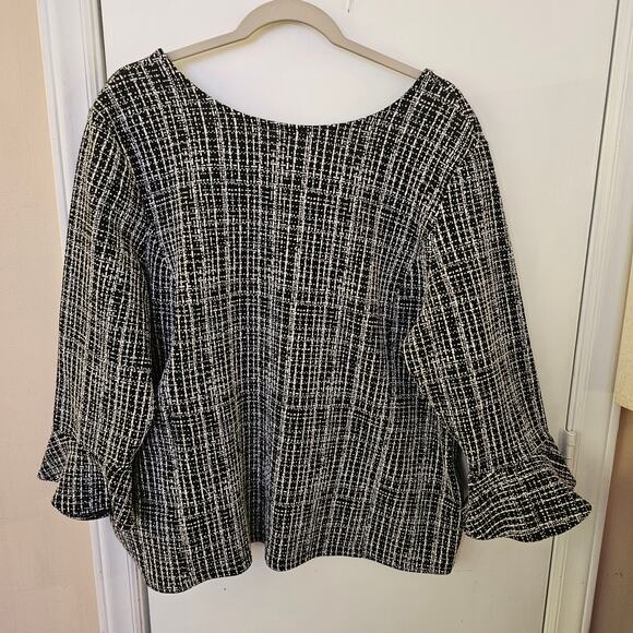 Talbots Tweed Textured Knit Round Neck 3/4 Flare Sleeve Blouse Size 2X Capsule - Picture 1 of 5